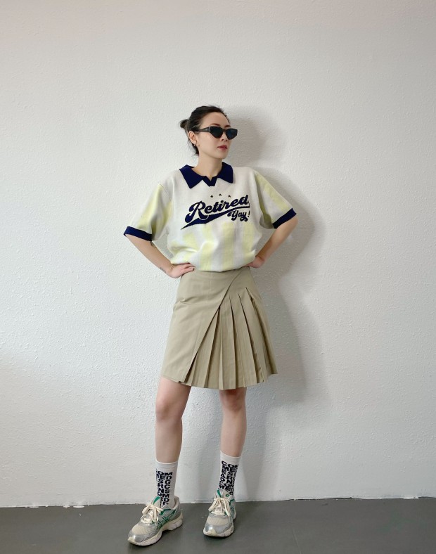 Beige Pleated Skirt #250318